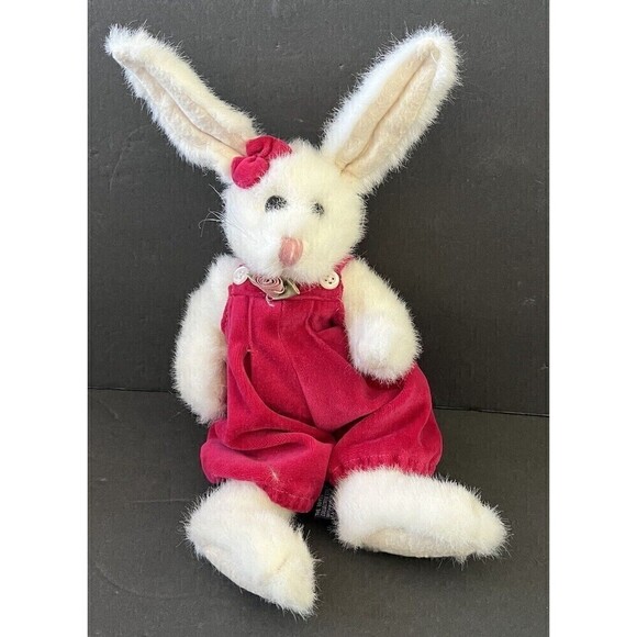 Boyds Bears ASHLEY Plush White Bunny Rabbit Magenta Romper & Bow #9132 1996 12” - Picture 1 of 10